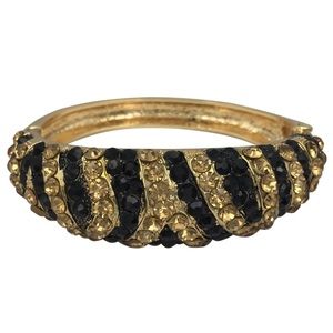 Gold & Black Tiger Stripe Rhinestone Fancy Statement Hinged Bangle Bracelet